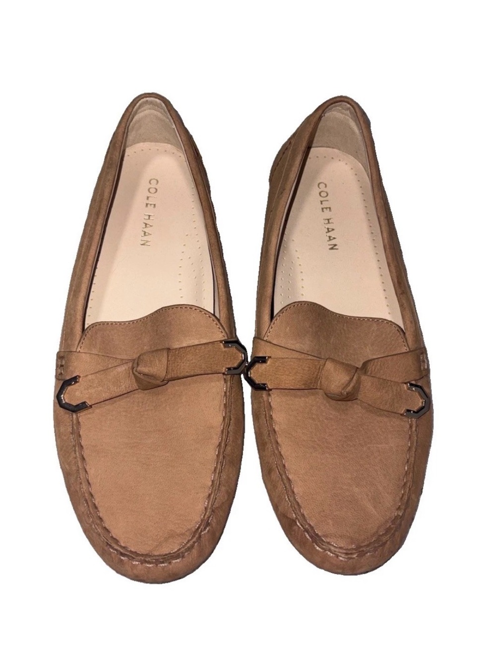 Cole Haan Evelyn Bow Driver Loafers Tan Leather Moccasins Women's // 9
